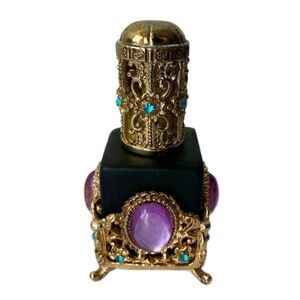 Vintage Perfume Bottle Frosted with Rhinestones and Intricate Floral Carving